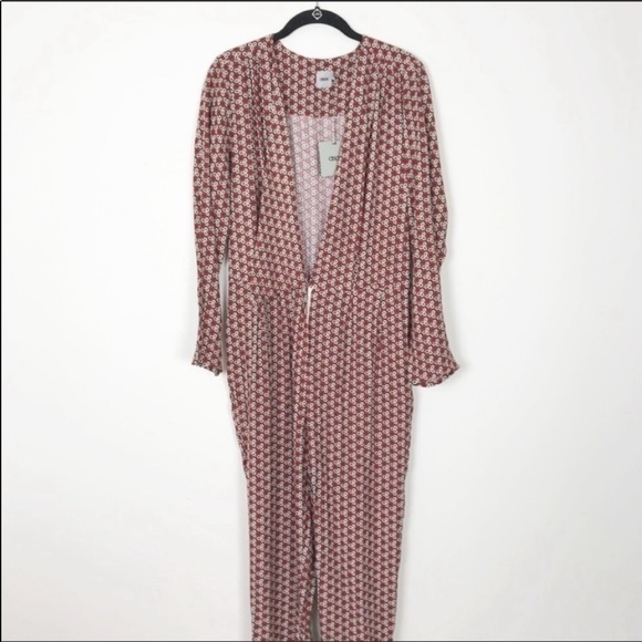 NEW NWT ASOS Retrotile Print long Sleeve Jumpsuit Lightweight Surplice V-neck 8 - Picture 3 of 9